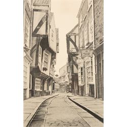 Stuart Walton (Northern British 1933-): York Minster from Precentor's Court, The Shambles - York, View of Lendal Bridge from Dame Judy Dench Walk and Steps Leading from Wellington Row beneath Lendal Bridge to the River Ouse, set of four prints signed with initials and dated '78 in pencil 27.5cm x 17.5cm (4)