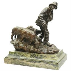 After Jeanne Chateignon (French 1876-1950): The Shepherd, bronze figure of a shepherd lead...