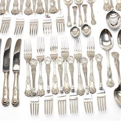Quantity of Kings pattern plated cutlery, Walker & Hall plated three piece tea set, three silver handles knives etc