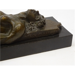 Bronze study of a female nude after Seth Vandable, mounted on black marble plinth, L31cm   