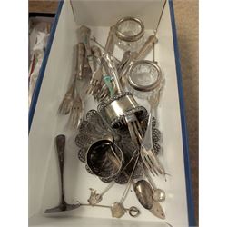 Group of silver, including set of six cake forks, two napkin rings, set of six silver-handled cake forks, silver-handled carving set, etc 