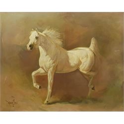 Prancing Horse, large 20th century oil on canvas indistinctly signed 75cm x 93cm