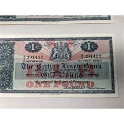 Four The British Linen Bank one pound notes, all 1st July 1963 A/4, '391430', '391431', '391432' and '391433'