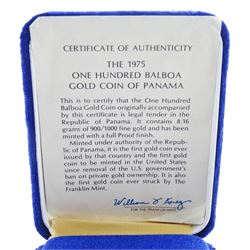 Panama 1975 gold one hundred balboa coin, cased