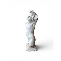 Early 20th century sculptured painted plaster figure of a boys torso, raised on 'stone' plinth
