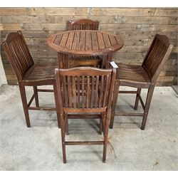 Alexander Rose circular high hardwood garden table, and four stools