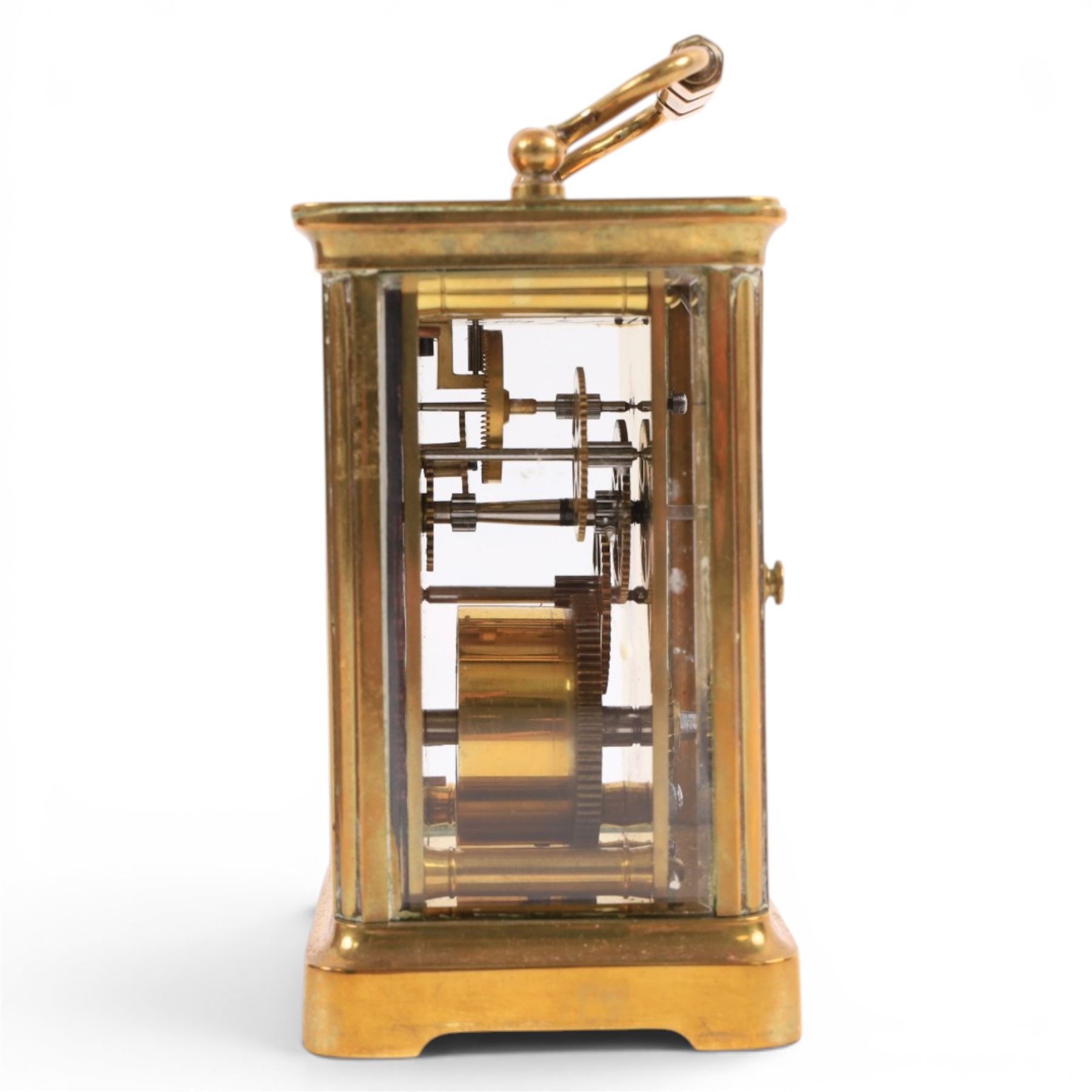 Richard & Co of Paris brass carriage clock with Roman dial, in original leather travel case, H13cm