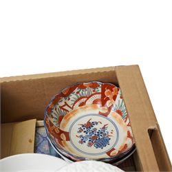 Chinese painting on rice paper, together with two Imari bowls, and cases of cutlery