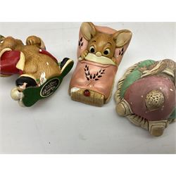 Extensive collection of Pendelfin rabbits and stands, to include Betsy Barge, Fruit Shop, Uncle Soames, Event Piece etc, many with original boxes 