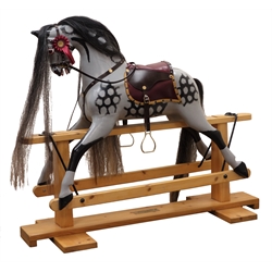  Early 20th century dapple grey rocking horse possibly Baby Carriages c1915, recently restored with real horse hair mane and tail, new base as original, L140cm, H116cm   