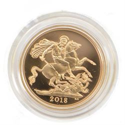 The Royal Mint United Kingdom 2018 'The 5th Birthday of HRH Prince George of Cambridge' gold proof full sovereign coin, 'Struck on 22 July 2018', cased with certificate