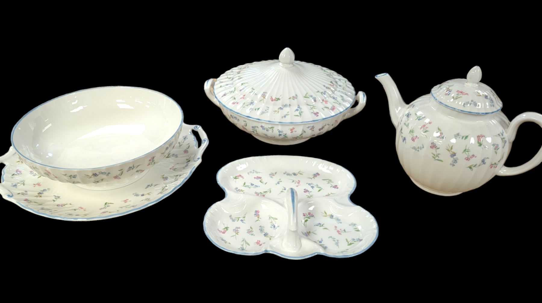 Royal Worcester Forget Me Not pattern ceramics, including tureen and teapot