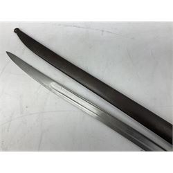 French model 1866 sabre bayonet, the 57.5cm curving blade marked St. Etienne 1868; in associated steel scabbard L71cm overall