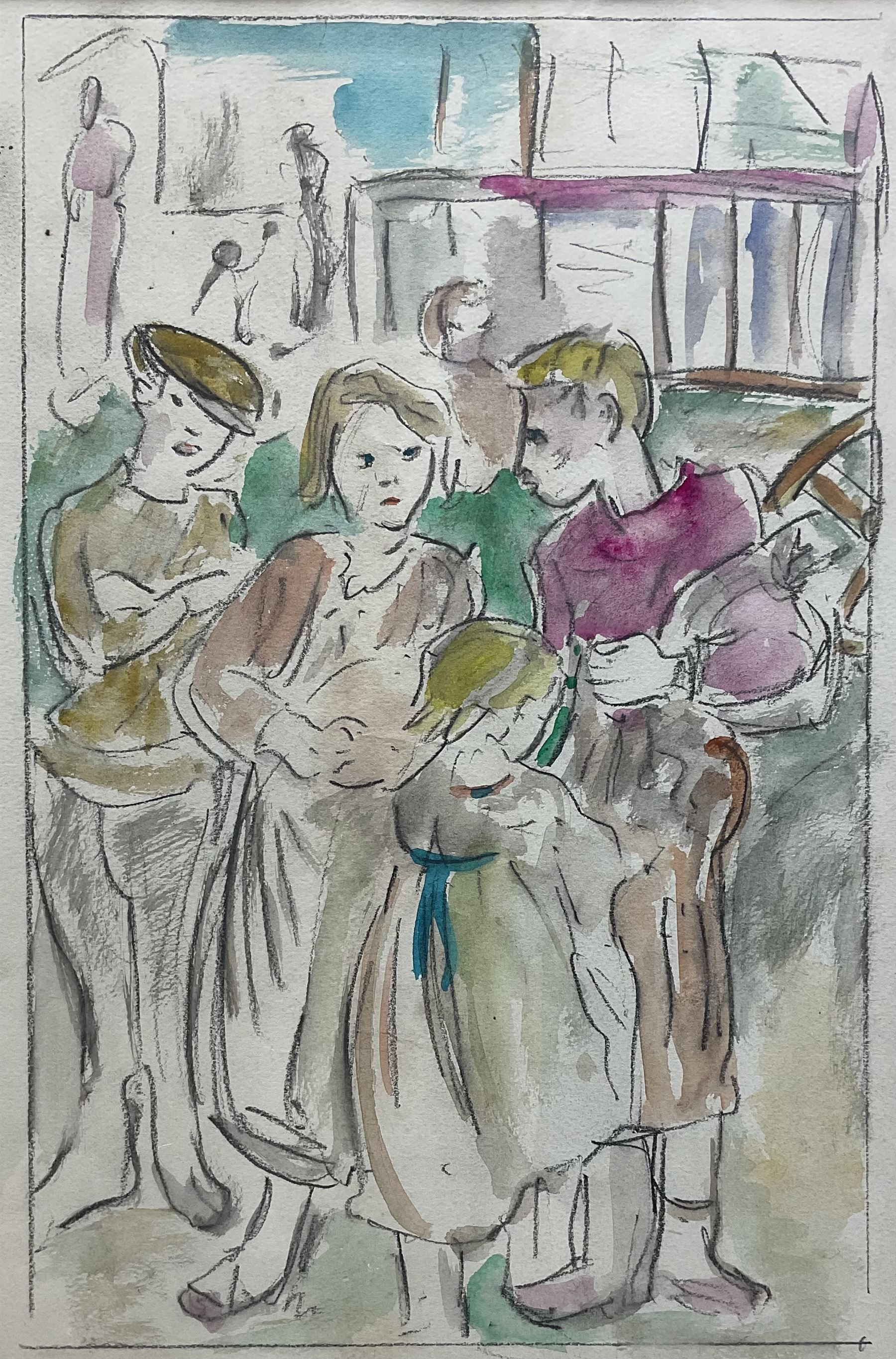 Dame Laura Knight (Staithes Group 1877-1970): Study of Young Figures, watercolour and pencil unsigned, cut signature verso 30.5cm x 20cm
