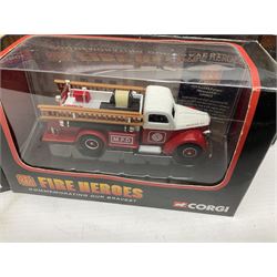Corgi - eleven fire-fighting vehicles comprising limited edition 54706 E1 Side Mount Washington DC and 54902 E1 75ft Ladder Duncan Fire Department; 97392 Simon/Dennis Hydraulic Platform; 97361 AEC Turntable Ladder;  and seven 'Fire Heroes'; all boxed (11)