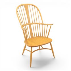 Ercol - Windsor 'Chairmakers' light ash armchair, with traditional spindle backrest, above...