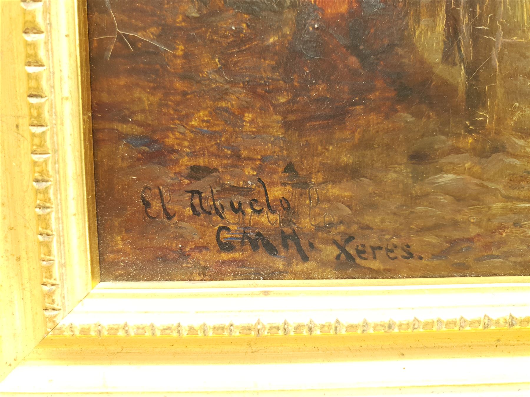 Charles Martin Hardie (Scottish 1858-1916): 'El Abuelo' and The Fruit Seller, pair oils on board signed with initials and inscribed Xeres, one titled 26cm x 20cm (2)