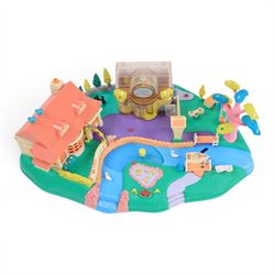 Bluebird Polly Pocket 1991 Dream World playset, with six original dolls and  pig, dog, pony, pink car and yellow canoe accessories, in original box, together with 1996 Bluebird Polly Pocket Magical Movin' Pollyvillle Playset, with five original dolls including magnetic Polly and eight dresses and a boxed 1991 Let's Party Board Game