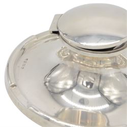 Early 20th century silver mounted capstan inkwell, of typical circular form, hallmarked A & J Zimmerman Ltd, Birmingham 1914, D17.5cm, H7cm