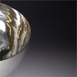 1930s silver bowl, of circular form with planished finish, upon a circular base, hallmarked C J Vander Ltd, London 1938, H12cm, D27cm