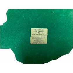 Border fine arts figures, Pick of the litter, model no JH30, by Ray Ayres L26cm, Tug of war, model no JH61, by D Walton H11.5cm and Robin with chicks in boot, model no RB45, by by Ray Ayres H11cm.  