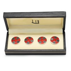 Set of four red and black enamelled silver cufflinks by Dunhill, London 1993