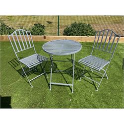 Garden bistro set - folding circular table and 2 folding chairs in stone grey finish - THIS LOT IS TO BE COLLECTED BY APPOINTMENT FROM DUGGLEBY STORAGE, GREAT HILL, EASTFIELD, SCARBOROUGH, YO11 3TX