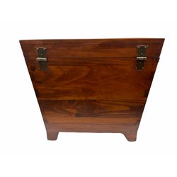 Wooden blanket box with twin drop handles and a hinged cover H47cm W52cm.
