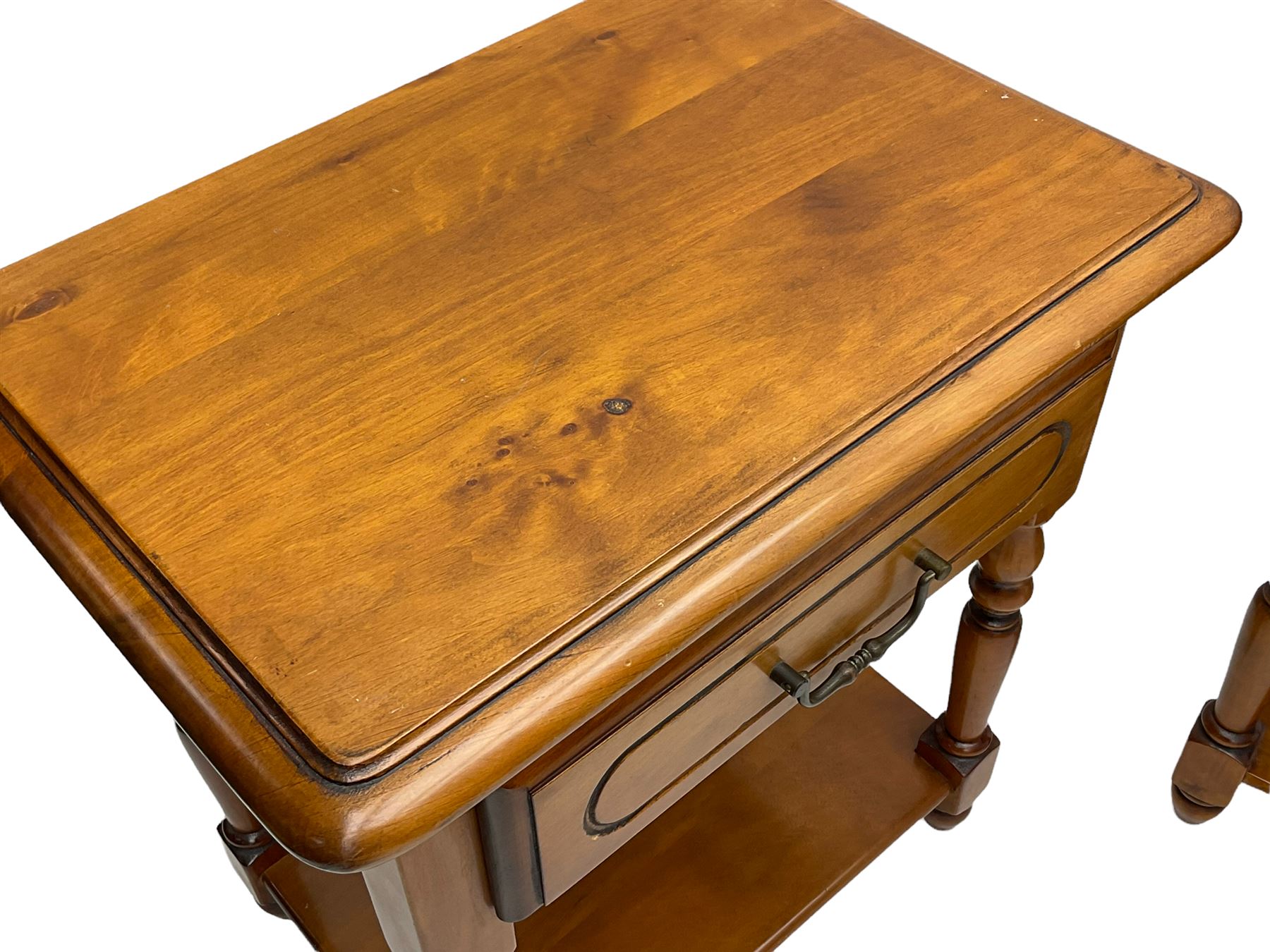 Ponsfords of Sheffield - Pair of French cherry wood bedside lamp stands, fitted with single drawer and under-tier