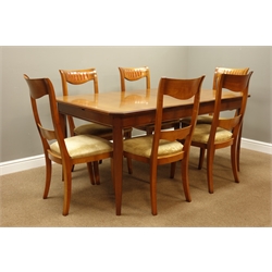  Grange Furniture French cherry wood extending dining table (H77cm, 100cm x 160cm - 240cm), and set six matching dining chairs with upholstered seats  