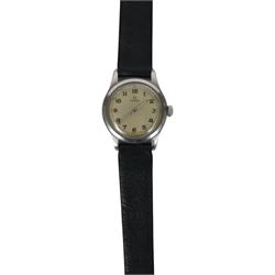 Omega, chrome plated military-style wristwatch, circa 1940, with leather strap