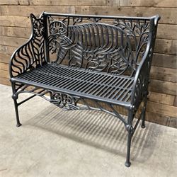 Richard Bawden (1936-2024); - Cat design painted cast iron garden bench