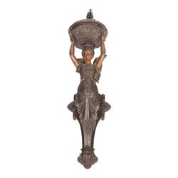 19th century wall sconce, the basket held aloft by a winged classical female upon a  mould...