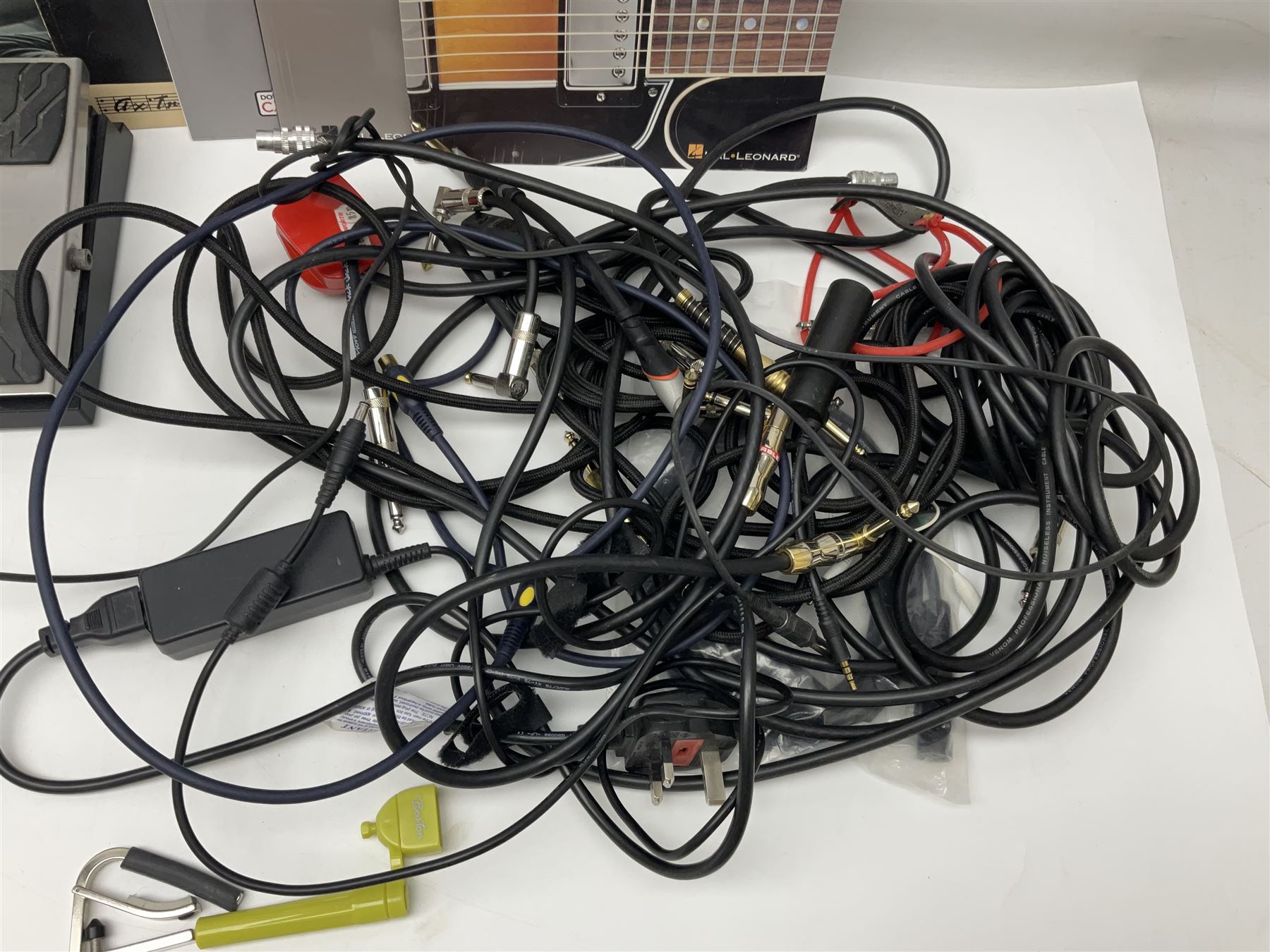 Zoom GFX-4 Guitar Effects processor; quantity of assorted cables; tremolo arms; plectrum wallet; Steepletone SMH10 earphones etc