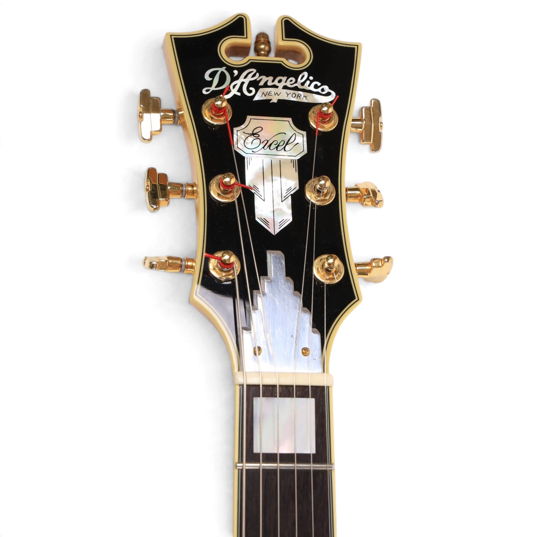 D'Angelico Excel SS electric guitar, with semi-hollow body in amber finish, serial no. US15070189, in D'Angelico hard case, guitar L105cm