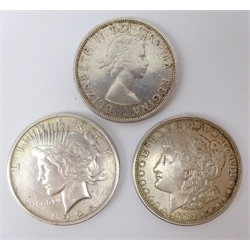  United States of America 1921 Morgan Dollar, 1925 Peace Dollar and a Canadian 1961 Dollar (3)  