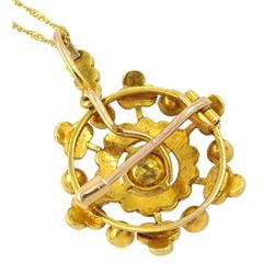 Early 20th century 15ct gold split pearl star pendant and a 15ct gold turquoise and split pearl pedant / brooch, with detachable bail, on later 9ct gold chain