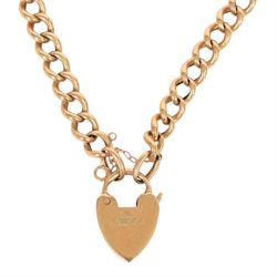 9ct gold curb link bracelet with heart padlock clasp, hallmarked