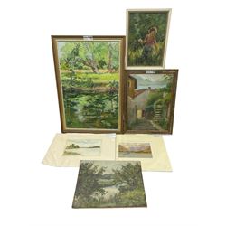 Patricia Hughes: 'End of the Lake', oil on canvas laid on to board; Osca Perlasca: 'Vico M...