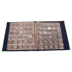 Great British pre-1920 and pre-1947 silver coins, including six pre-1920 and seventy-two pre-1947 half crowns, eight pre-1920 and forty-seven pre-1947 florins, nineteen pre-1920 and approximately one hundred pre-1947 shillings, etc, housed in a blue ring binder folder