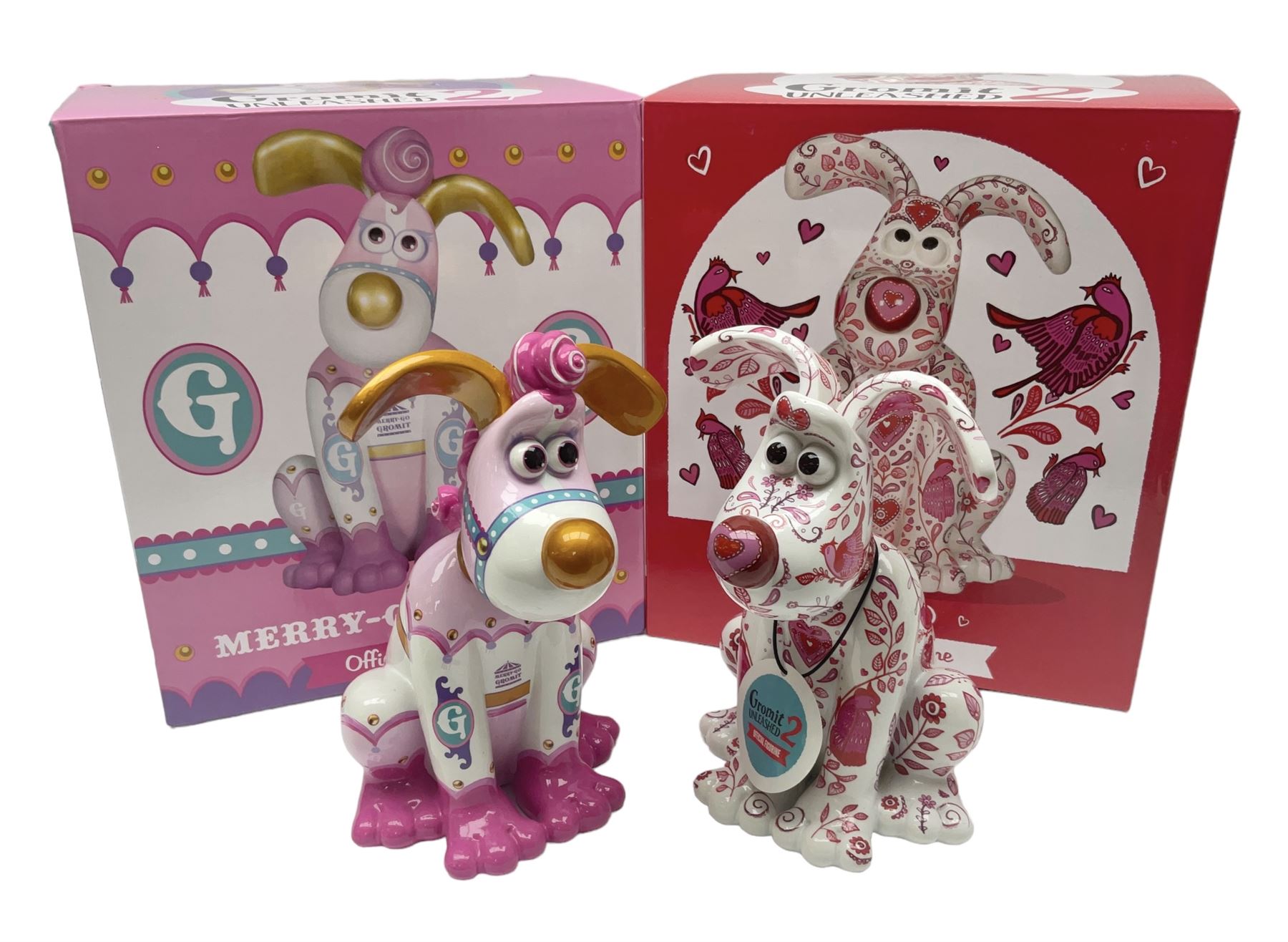 Wallace & Gromit - Gromit Unleashed: two Aardman Animations The Grand Appeal 'Gromit Unleashed' figures comprising Cupid and Merry-Go Gromit, both with boxes