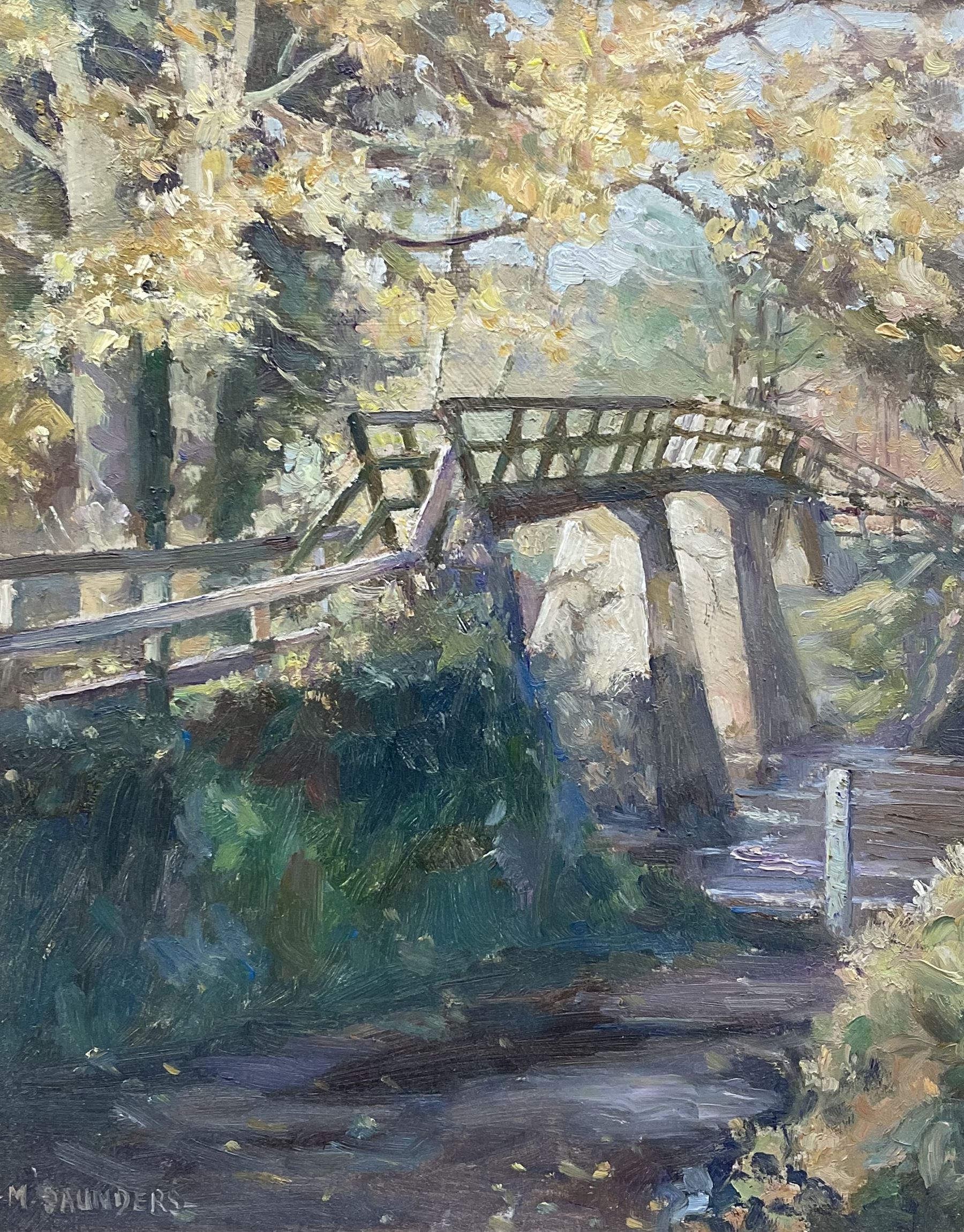 Michelle Saunders (British 1963-): The Footbridge at Grosmont near Whitby, oil on board signed 29cm x 23cm