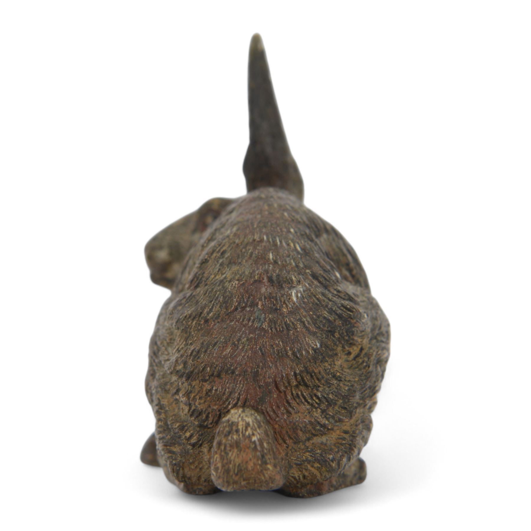 In the manner of Franz Bergman, seated hare, late 19th/early 20th century Austrian cold painted bronze, with indistinct impressed mark beneath, H8cm L9.5cm