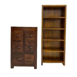 Hardwood six drawer chest and hardwood bookcase