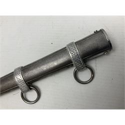 WW2 German Luftwaffe 2nd Pattern Officers dress dagger, with unmarked 25.5cm double edged steel blade, wire-bound pale orange/yellow celluloid grip, globular  pommel with oak leaves and traces of gilding, Luftwaffe eagle cross guard; in beaded scabbard with two suspension rings L43cm overall