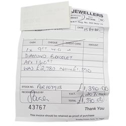 9ct white gold round brilliant cut diamond line bracelet, hallmarked, total diamond weight 1.60 carat