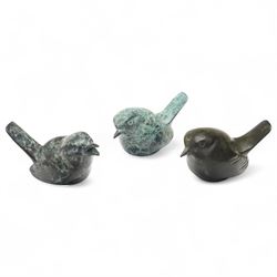 David Meredith (British 1973-): Three Wrens, set of cold painted bronzes signed with initi...