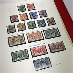 Great British Queen Victoria and later stamps including penny black, black MX cancel, imperf penny reds, King Edward VII used five shillings, King George V seahorses etc, housed in a red Stanley Gibbons ring binder folder