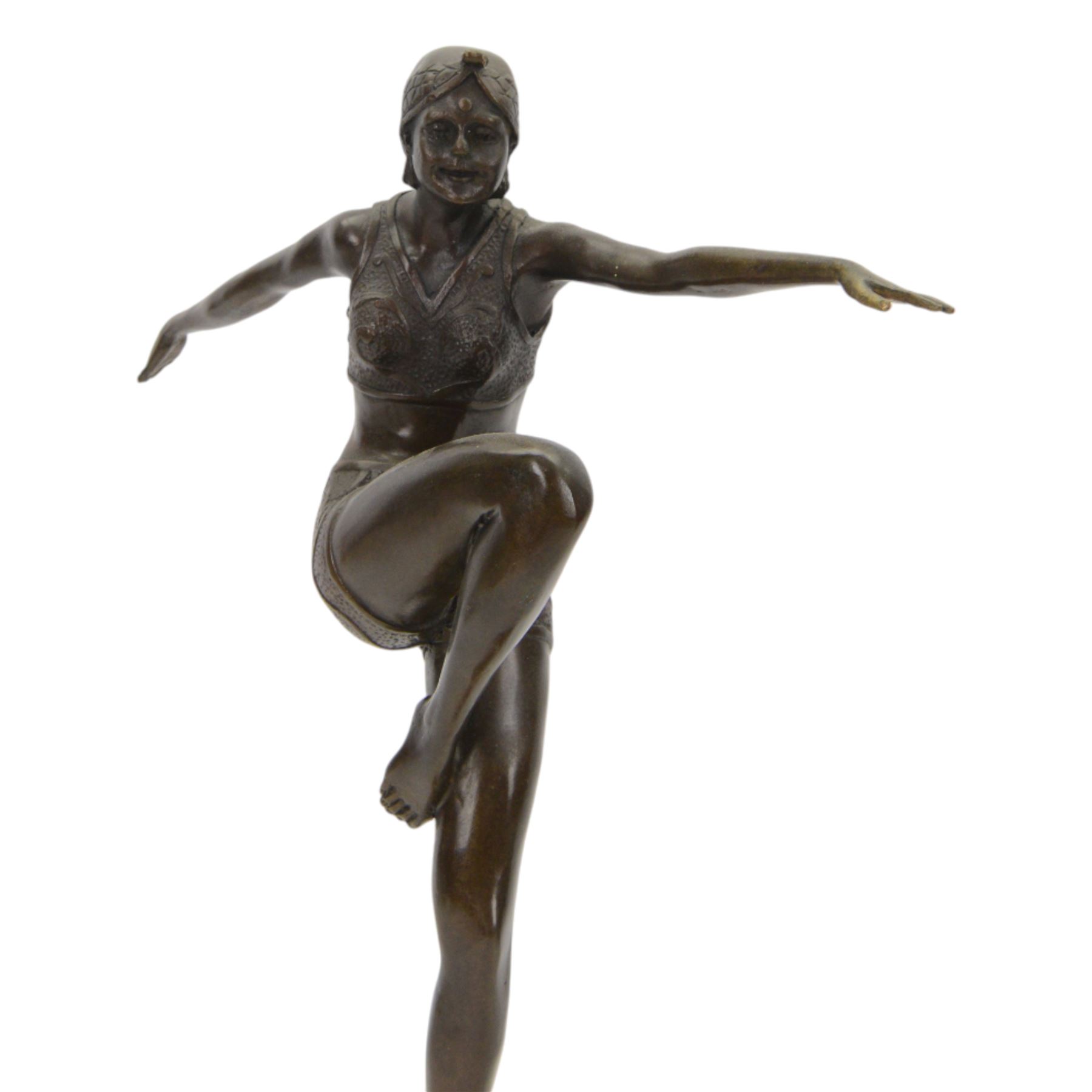 After Johann Philipp Ferdinand Preiss, art deco style bronze figure of a dancer upon a stepped circular plinth, H56cm