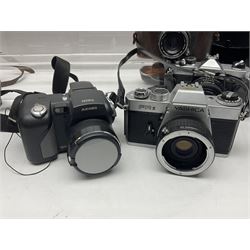 Collection of cameras, including Neoca camera body serial no 191958, with Neokor Anastigmat 1:45mm' lens' serial no. 18351, Yashica FRII camera body, serial no 235934, Voitlander Vitoret 110 camera body, Eastman Kodak Hawk-Eye Camera etc 